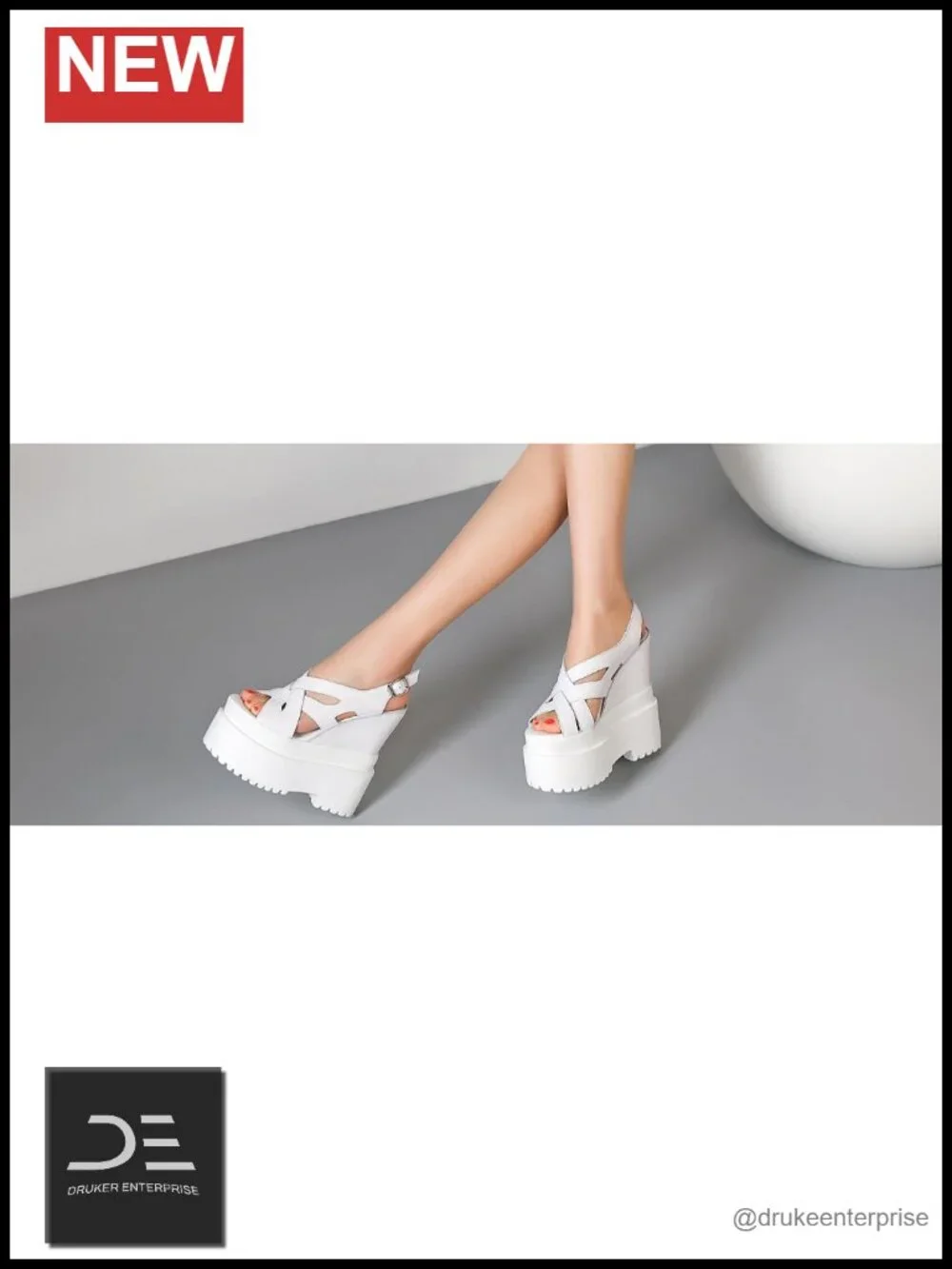 Women Genuine Leather Red High Platform Wedge Heels Peep Toe Cross-tied Buckle